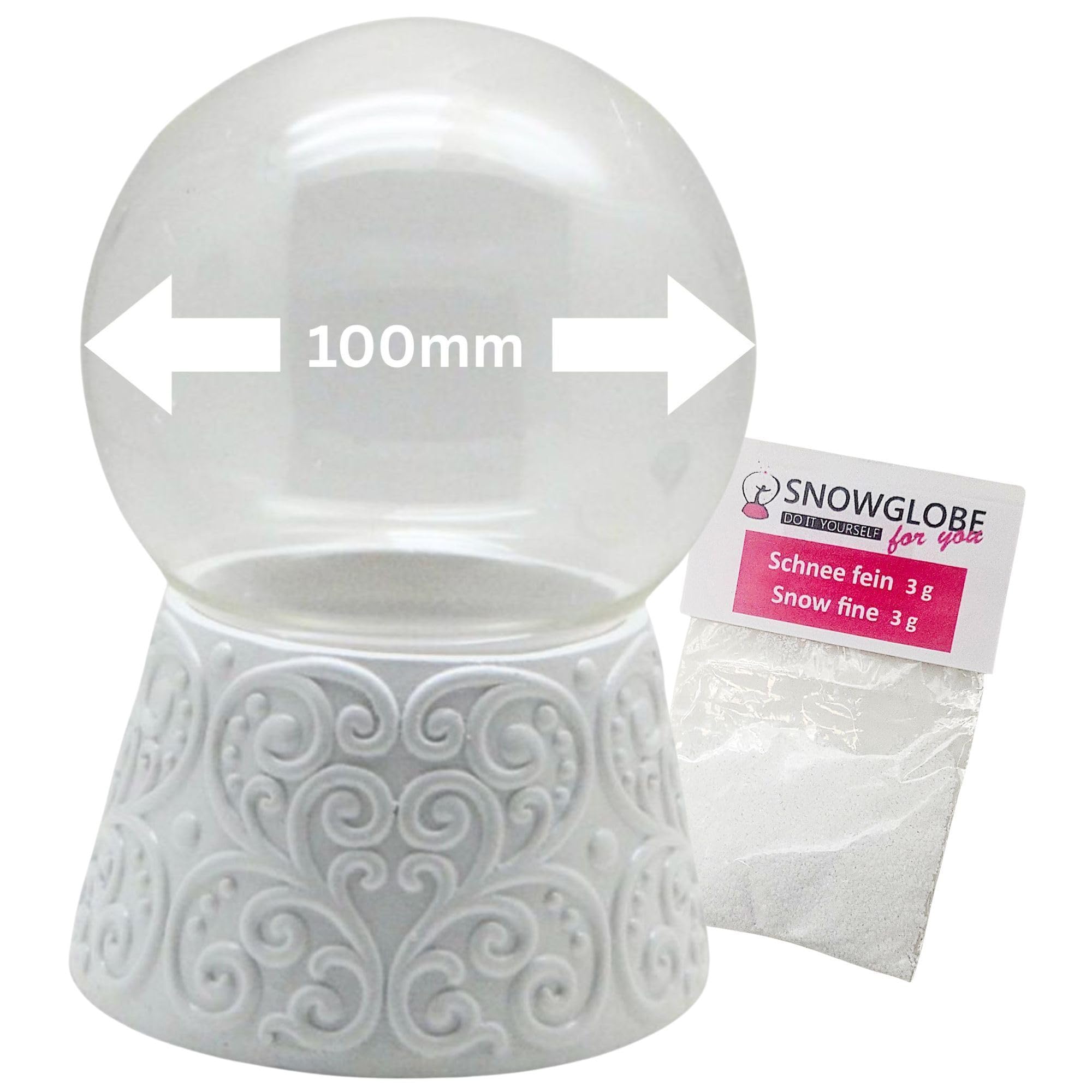 Craft Set DIY Snow Globe with 1 x Snow | Do it Yourself with Glass Ball and Base White Ornaments | Music Box Possible | Height: 140 mm W: 100 mm | 40155 (Ornaments White)
