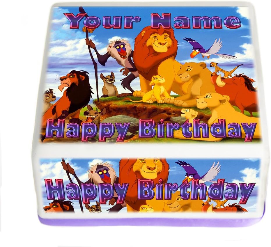 The Lion King PERSONALISED 8.5." Inch PRE CUT Square Edible Cake Topper Decoration - Printed on Icing Sheets / Edible Icing - Complete with FREE Banner! Suitable for a 9 inch cake