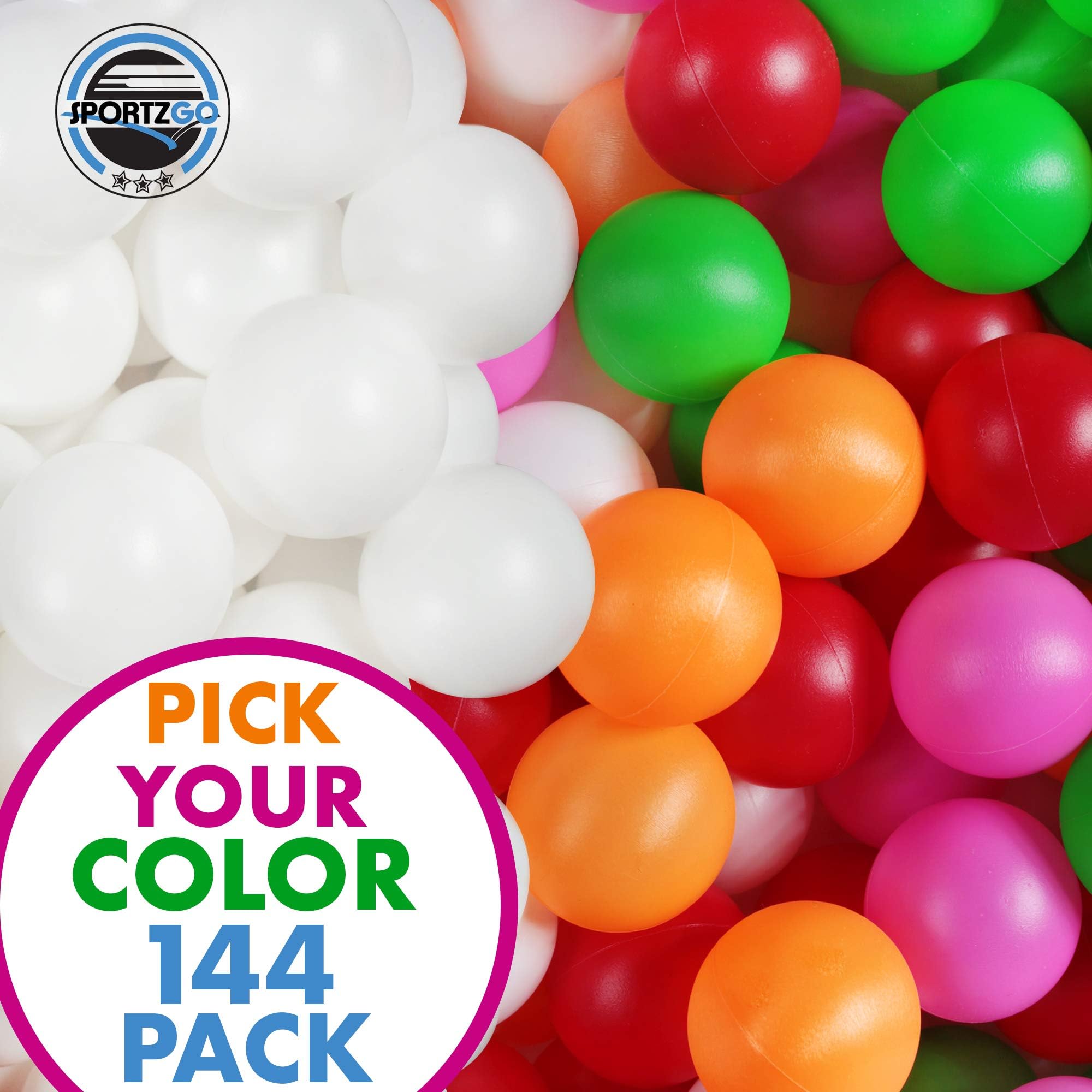 SPORTZGO Beer Pong Plastic Balls Bulk - 144 Pack of Washable Balls for Beer Olympics Drinking Games Table Tenis Carnival Beer Pool Games White Color Ball 38 mm Party Decorations Indoor & Outdoor