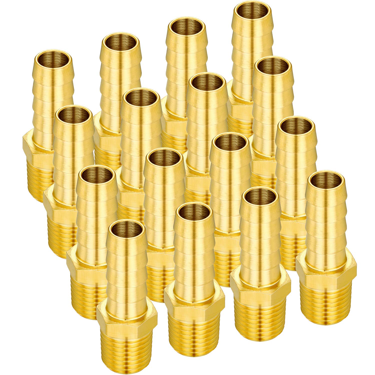 Pelopy 15 Pieces Brass Air Hose Fittings, 3/8 Inch Hose Barb x 1/4 Inch NPT Male End Air Hose