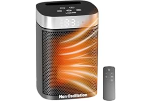 Small Portable Space Heater for Indoor Use - VOCRS 1500W PTC Electric Heater with Thermostat, Remote Control, 12H Timer, Eco and Fan Mode, Rapid and Safe Heating for Bedroom, Office