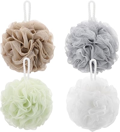 Tbestmax 4 Pack Mesh Pouf Bath Sponge Mesh Loofah Exfoliating Shower Ball