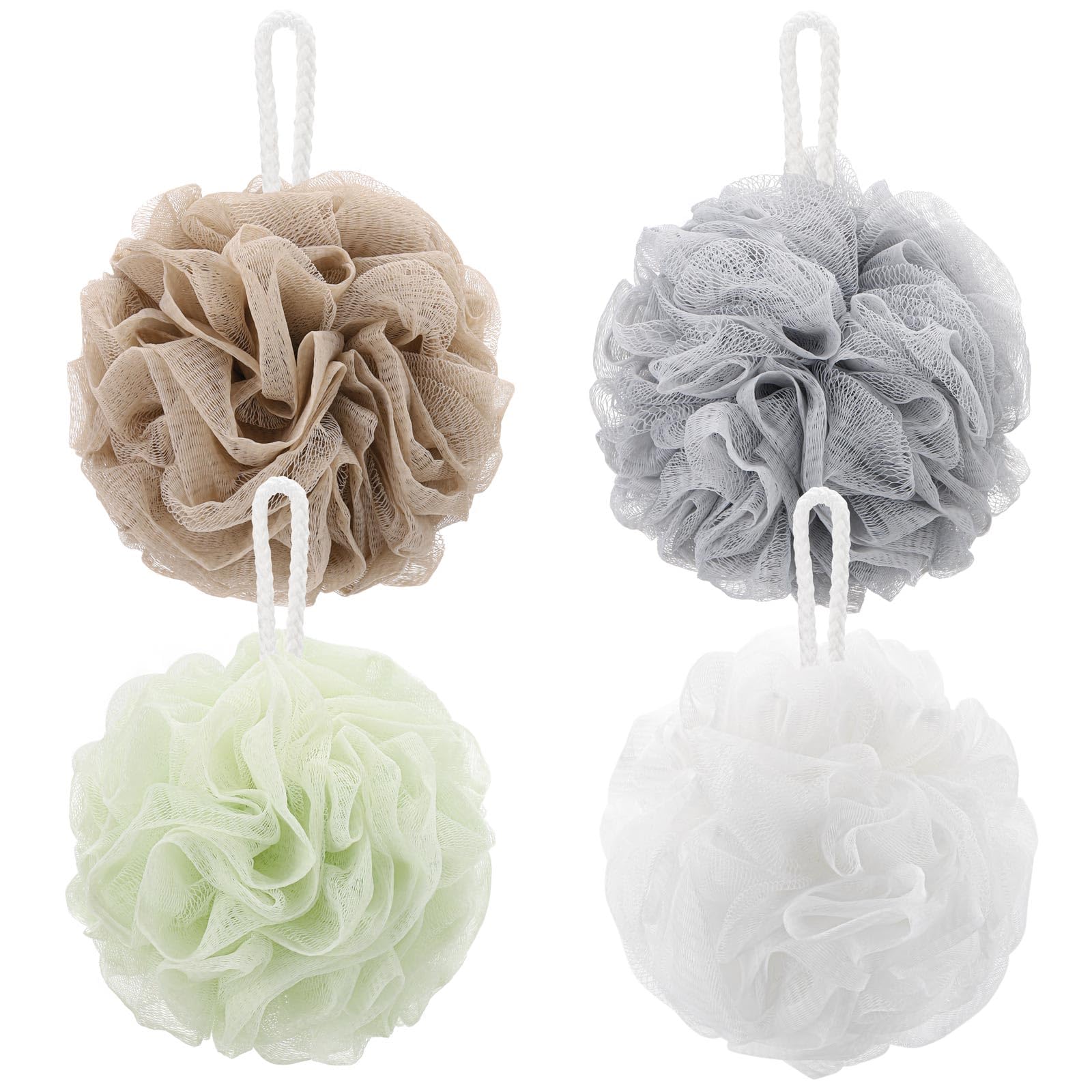 Tbestmax 4 Pack Mesh Pouf Bath Sponge - Mesh Loofah Body Exfoliating Shower Ball Shower Sponge