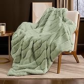 Cozy Bliss Deluxe Sheared Rabbit Faux Fur Throw Blanket, Soft Fuzzy High-Low Sculpted Plush Blanket for Couch, Cozy Home Accent, All Season Use, Green 50"x60"