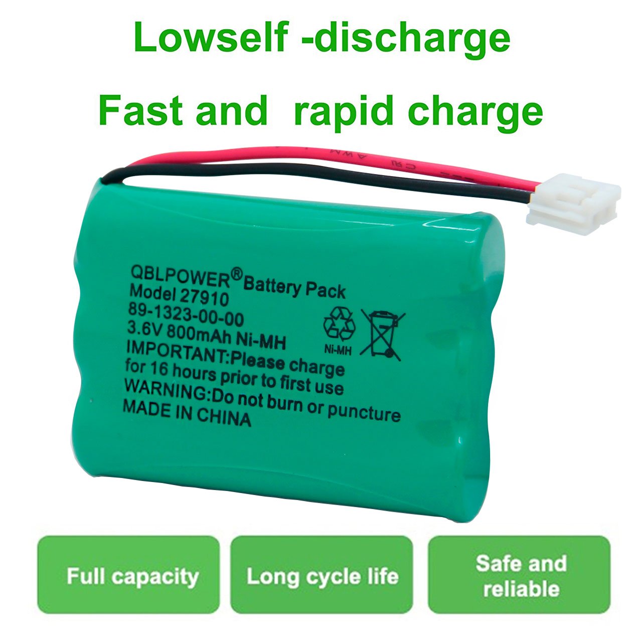 27910 Cordless Phone Battery Rechargeable Compatible with Vtech 89-1323-00-00 AT&T E1112 E2801 TL72108 Motorola SD-7501 RadioShack 23-959 Cordless Handsets 3.6V(Pack of 2)