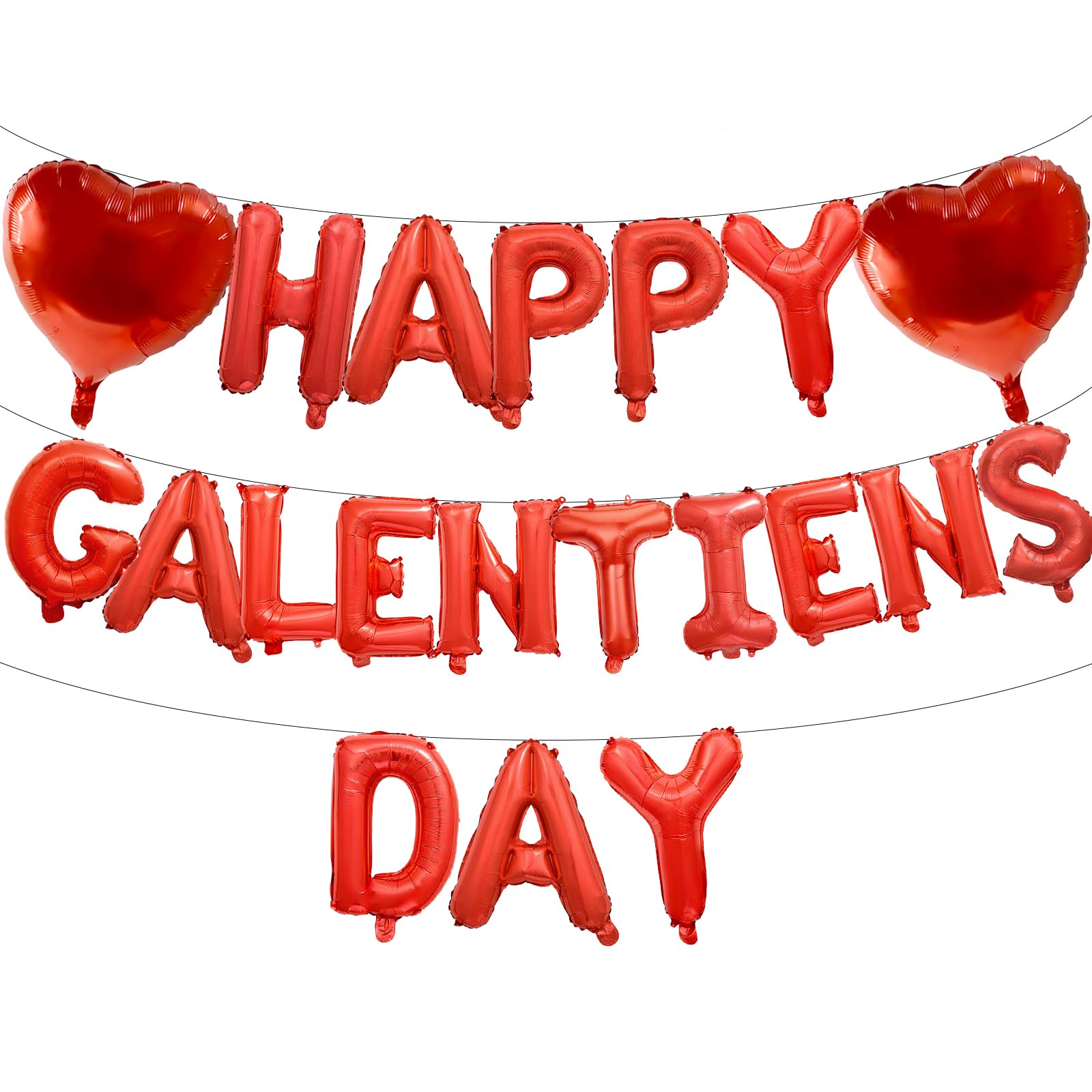 Photo 1 of 16 Inches Red 'HAPPY GALENTINES DAY' Balloons Banner - Mylar Letter Balloons with 2 Heart Shaped Foil for Galentine's Day Decorations, Friendship Decor, and Valentine's Day Party Supplies