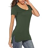Florboom Womens Casual Tunic Tops Short/Long Sleeve Tshirts Scoop Neck Long Shirt Fitted Tees