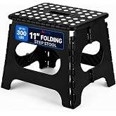 ACSTEP 11 Inch Folding Step Stool for Kids, Non-Slip Foldable Stools, Black | Heavy Duty Collapsible Foot Stool, Lightweight with Built-in Handle, Holds 300 lb for Adults Kitchen Bathroom Bedroom Outdoor