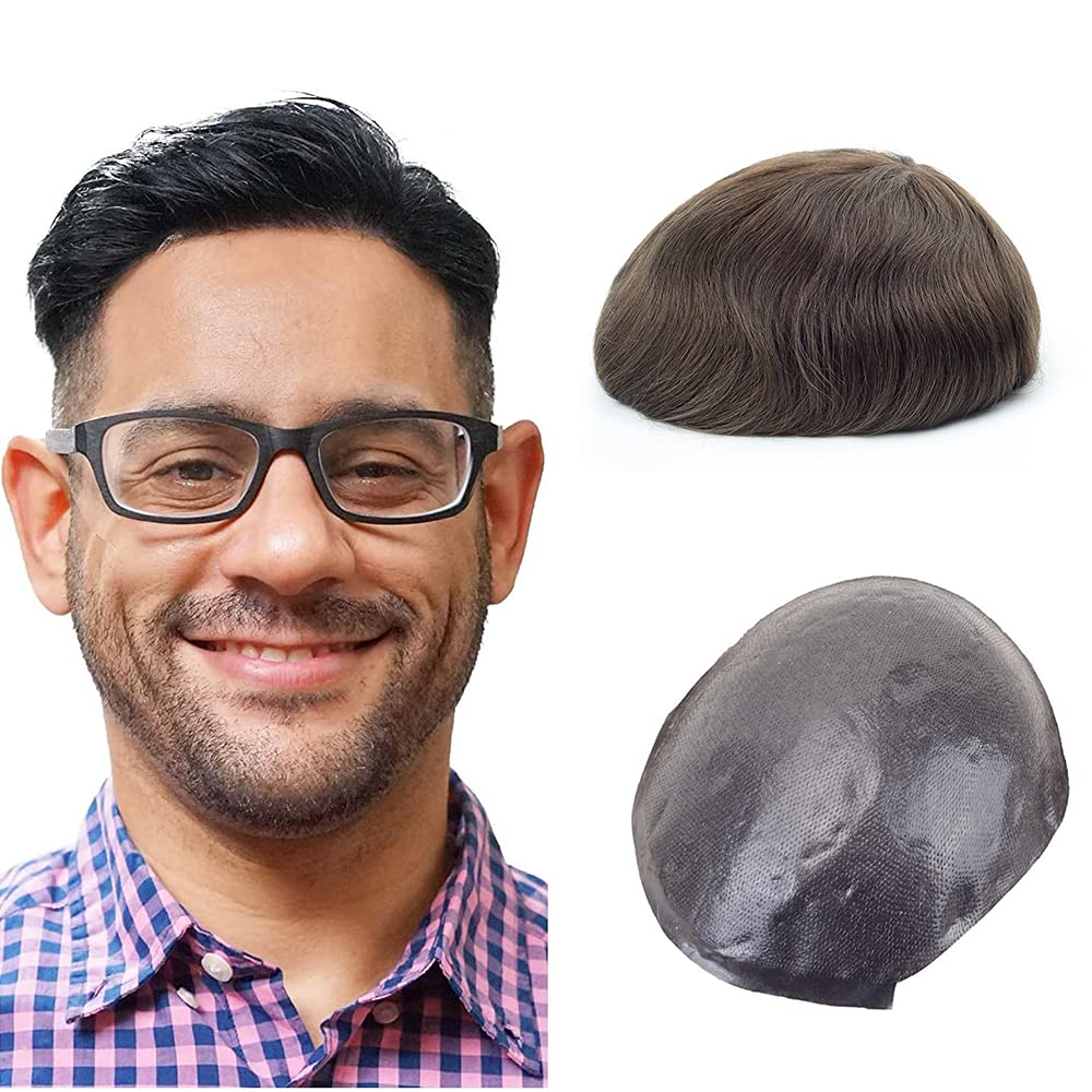 Lordhair 0.06mm Hair System for Men Thin Skin Toupee for Men, Base Size 8X10 Inch V-looped Hairpiece Medium Density Hair Replacement System