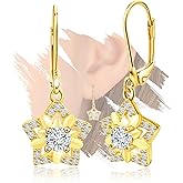 Sterling Silver Star Leverback Earrings - Hypoallergenic Charming Cubic Zirconia Star-Shaped CZ Earrings Fashion Jewelry for Mom Wife