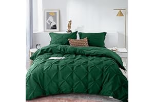 PY HOME & SPORTS 3 Pieces Bedding Duvet Cover Set, Pinch Pleated Queen Duvet Cover, Pintuck Comforter Quilt Cover with 2 Pillow Shams-Queen-90 X 90 inches-Green