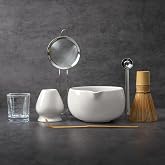 YIBO Matcha Whisk Set White, Matcha Set Kit Includes Ceramic Matcha Bowl, Bamboo Whisk, Scoop, Measuring Spoon &amp; Cup, Chasen Holder, Sifter Tool