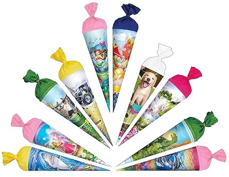 Unbekannt 10 TLG. Set _ Schultüten - 15 cm - rund - Geschenktüten - klein / Anhängetüte zum Aufhängen - Dekoration z.B: für Z