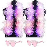 2 Pcs Feather Boas with Heart Rimless Sunglasses,4 ft Feather Boa Halloween Christmas Bachelor Party Pack Accessory