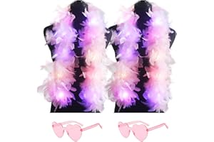 YBHOMINE 2 Pcs Feather Boas with Heart Rimless Sunglasses，4 ft Feather Boa Halloween Christmas Bachelor Party Pack Accessory