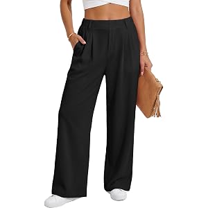 IWOLLENCE Women Wide Leg Pants Waffle Stretchy Work Dress Pants Business Casual Outfits Slacks Trousers