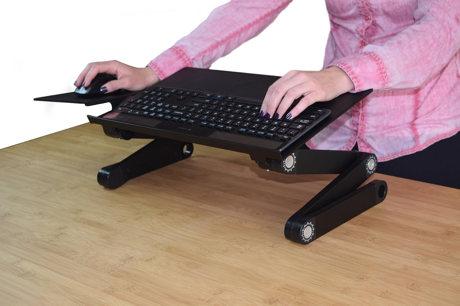 WorkEZ Keyboard and Mouse Tray ergonomic adjustable height angle negative tilt sit to stand up on-desk table-top desktop standing computer stand riser lift raise keyboards to standing height, black : Office Products