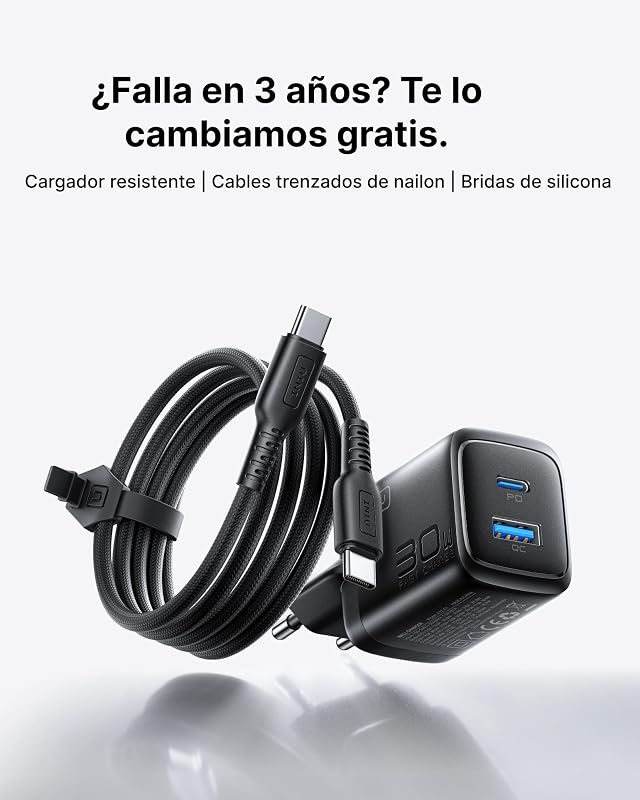 Cargador USB C, 30W 1-Paquete PD GAN Cargador Carga Rapida y Cable 60W