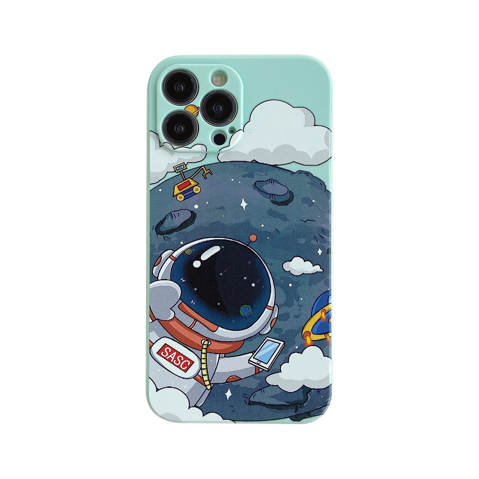 Yonds Queen for iPhone 12 mini Cute Case, Cool Cartoon Astronaut Planet Moon Space Design Stylish Soft TPU Bumper Shockproof Anti-Slip Protector Fashion Case (iPhone 12 mini, Green Moon) — image 1