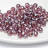 246 Pieces 3mm Crystal Glass Beads Round Multiple Faceted Loose Spacer Glass Beads Crystal Spacer Beads for Jewelry Making Bracelet Earring Necklace DIY Craft Making Supplies(Grape Violet AB)