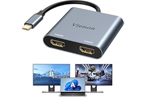 vienon USB C to Dual HDMI Adapter 4K@60hz, Type C to HDMI Splitter for 2 Monitors, (Thunderbolt 3/4) USB C to Dual HDMI Hub Extend Display for MacBook Air/Pro, Dell XPS, HP and More