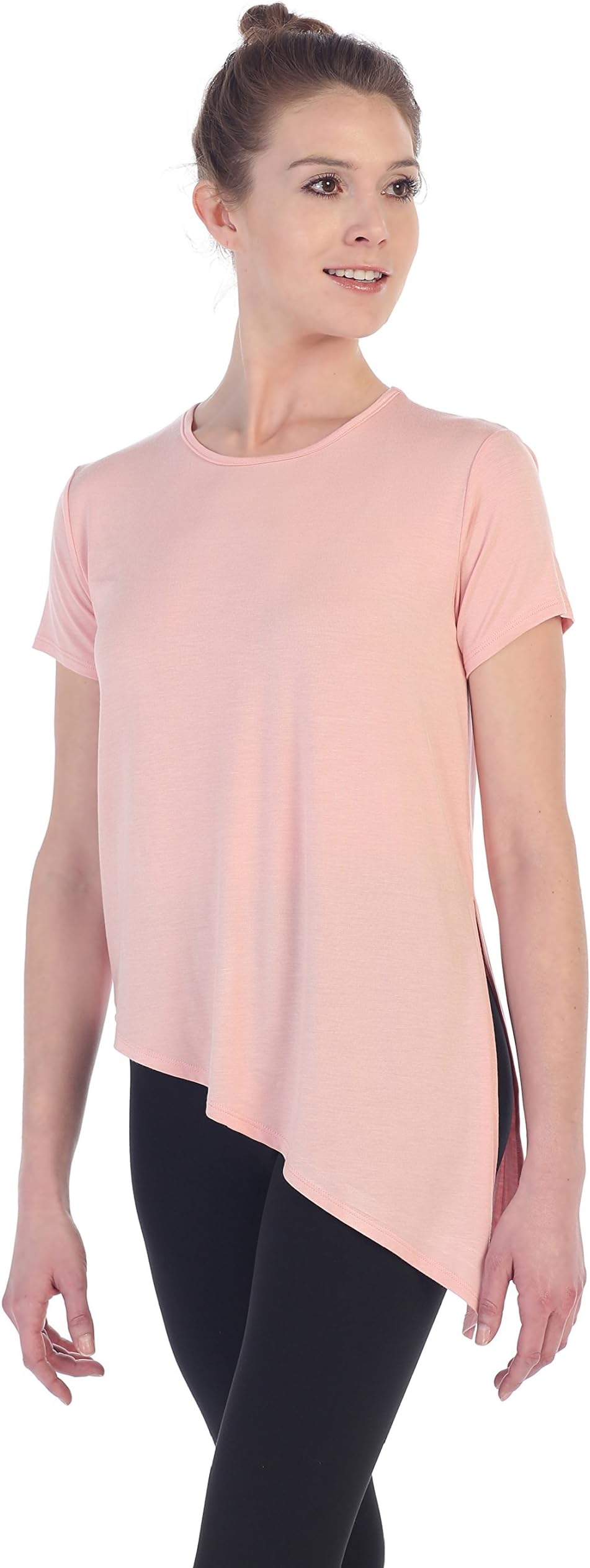 American Fitness Couture Womens Ballet Side-Tie Knotted Yoga Tee, Blush Lg/XL