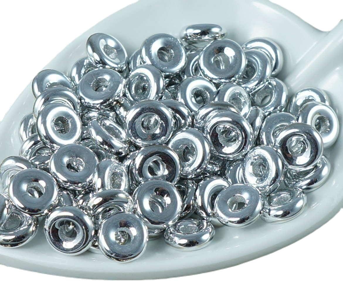 Chalk Labrador Full Czech Glass Flat Ring Beads O Shaped Large Hole Donut Beads Silver 8mm 20pcs