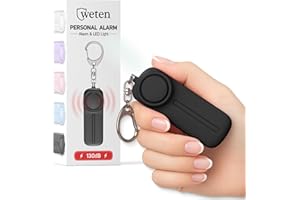 Personal Alarm Keychain for Women Self Defense - Loud Safety Whistle Alert Device with LED Light – 130 dB Emergency Security Handheld Siren Key Chain by WETEN, Black