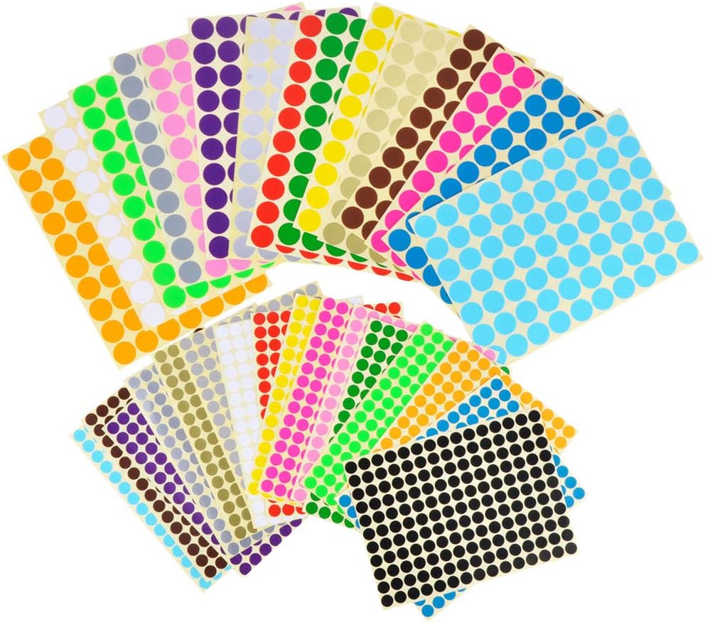 Yishik 3760 Sticky Coloured Dots Mixed Sizes 10mm and 19mm Lables Dot Stickers Assorted Colours Easy Peel Self Adhesive,16 Colours Combination 32 Sheets Value Pack