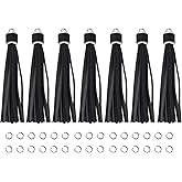 Pamir Tong 12pcs Faux Leather Keychain Tassels 4.3 Inch Decoration DIY Charms Elegant, Long-Lasting Tassels for Keychains, Cellphone Straps Wristlets Crafts (Silver Caps, Black)