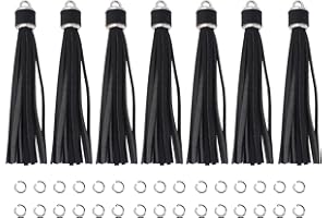 Pamir Tong 12pcs Faux Leather Keychain Tassels 4.3 Inch Decoration DIY Charms Elegant, Long-Lasting Tassels for Keychains, Cellphone Straps Wristlets Crafts (Silver Caps, Black)