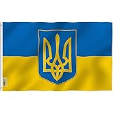 Anley Fly Breeze 3x5 Foot Ukraine Coat of Arms Flag - Vivid Color and Fade proof - Canvas Header and Double Stitched - Ukrainian National Flags Polyester with Brass Grommets 3 X 5 Ft