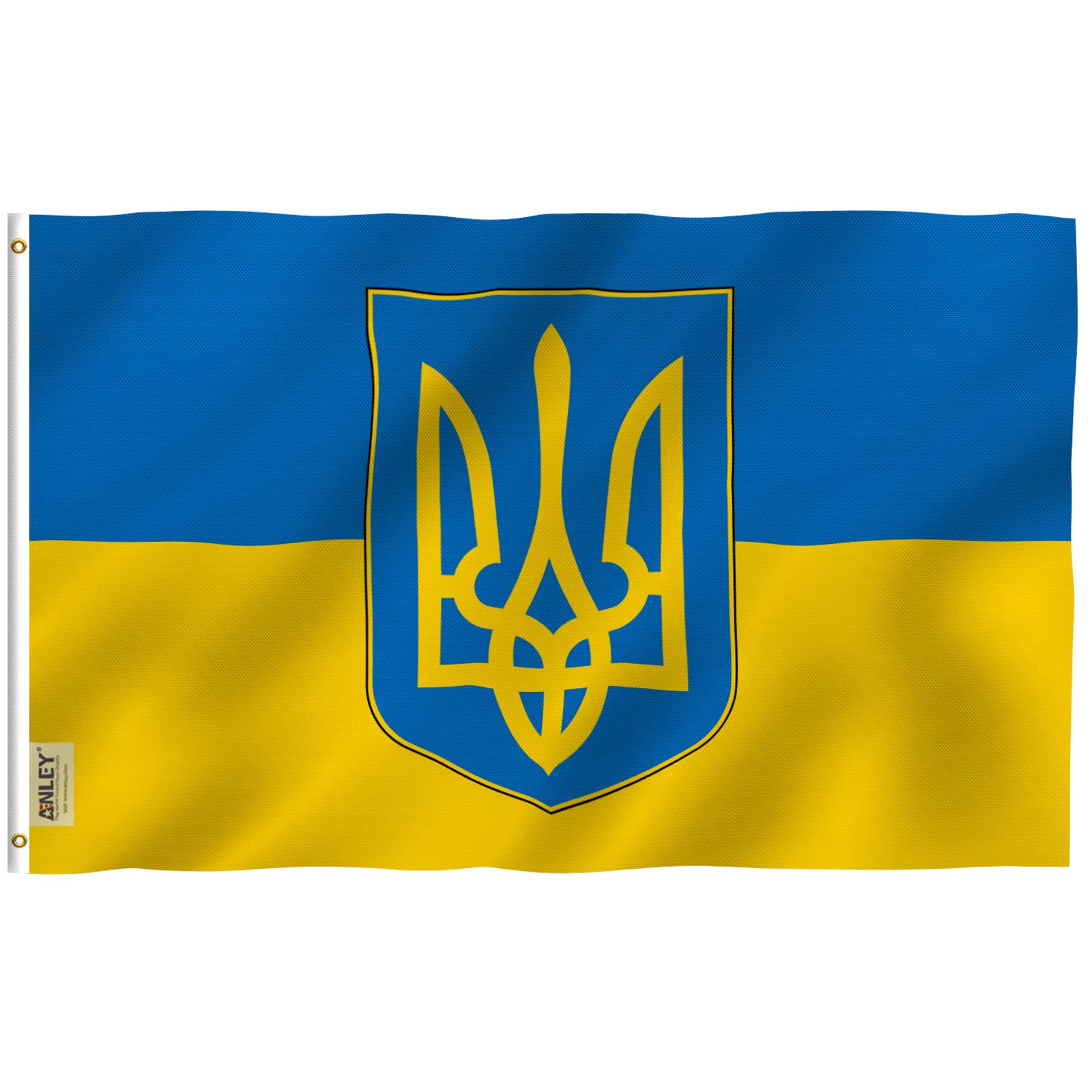 Anley Fly Breeze 3x5 Foot Ukraine Coat of Arms Flag - Vivid Color and Fade proof - Canvas Header and Double Stitched - Ukrainian National Flags Polyester with Brass Grommets 3 X 5 Ft