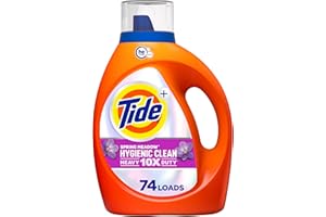 Tide Hygienic Clean Heavy 10x Duty Liquid Laundry Detergent, HE Compatible, Spring Meadow Scent, 74 Loads, 105 fl oz