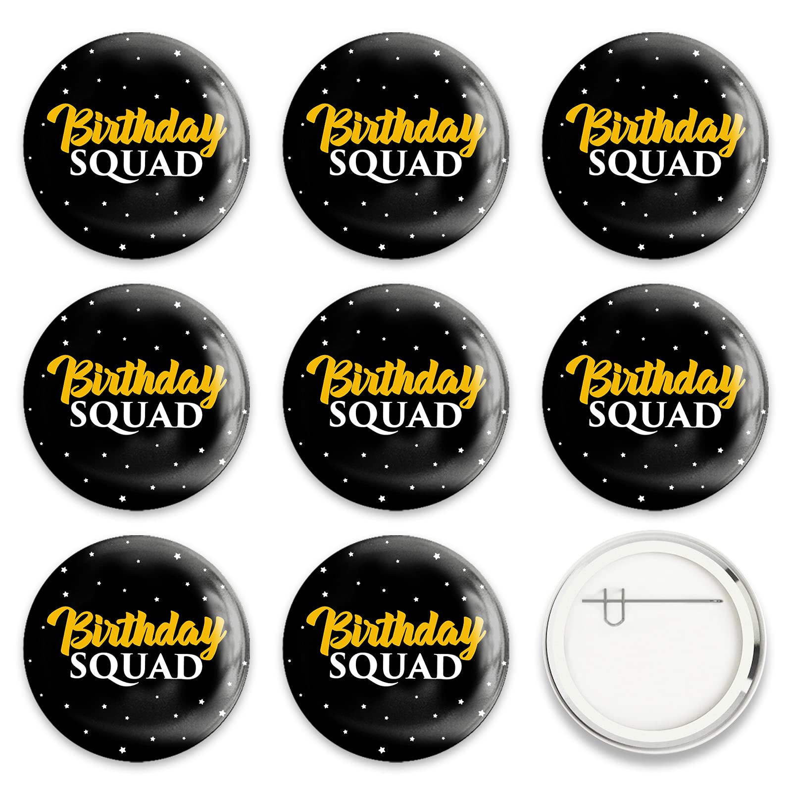 GLOBLELAND 9pcs Happy Birthday Pin-Back Badges & Brooch Buttons for People, Black