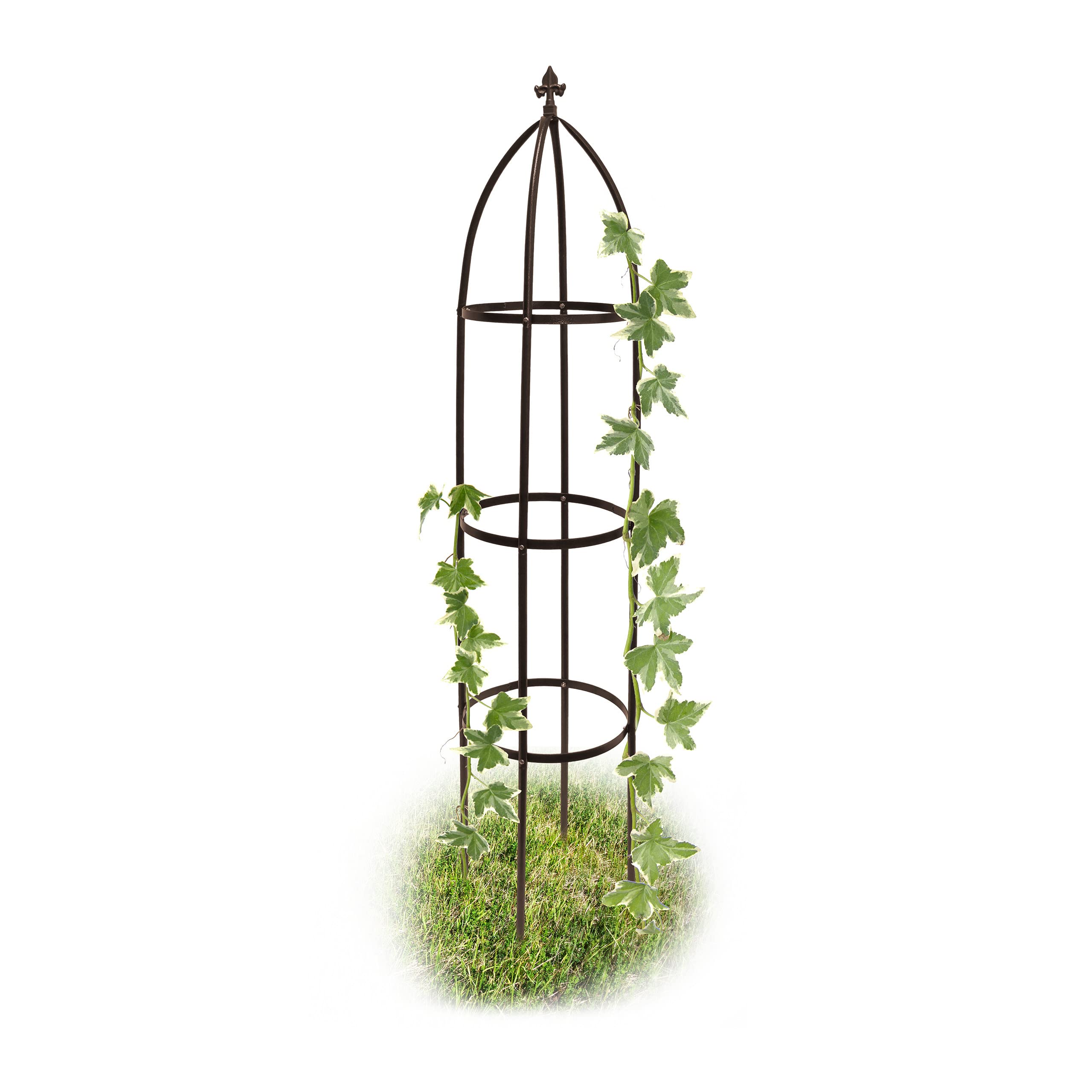Relaxdays Metal Obelisk, 190 cm, Trellis for Climbing Plants, Support for Flowers and Vines, Brown