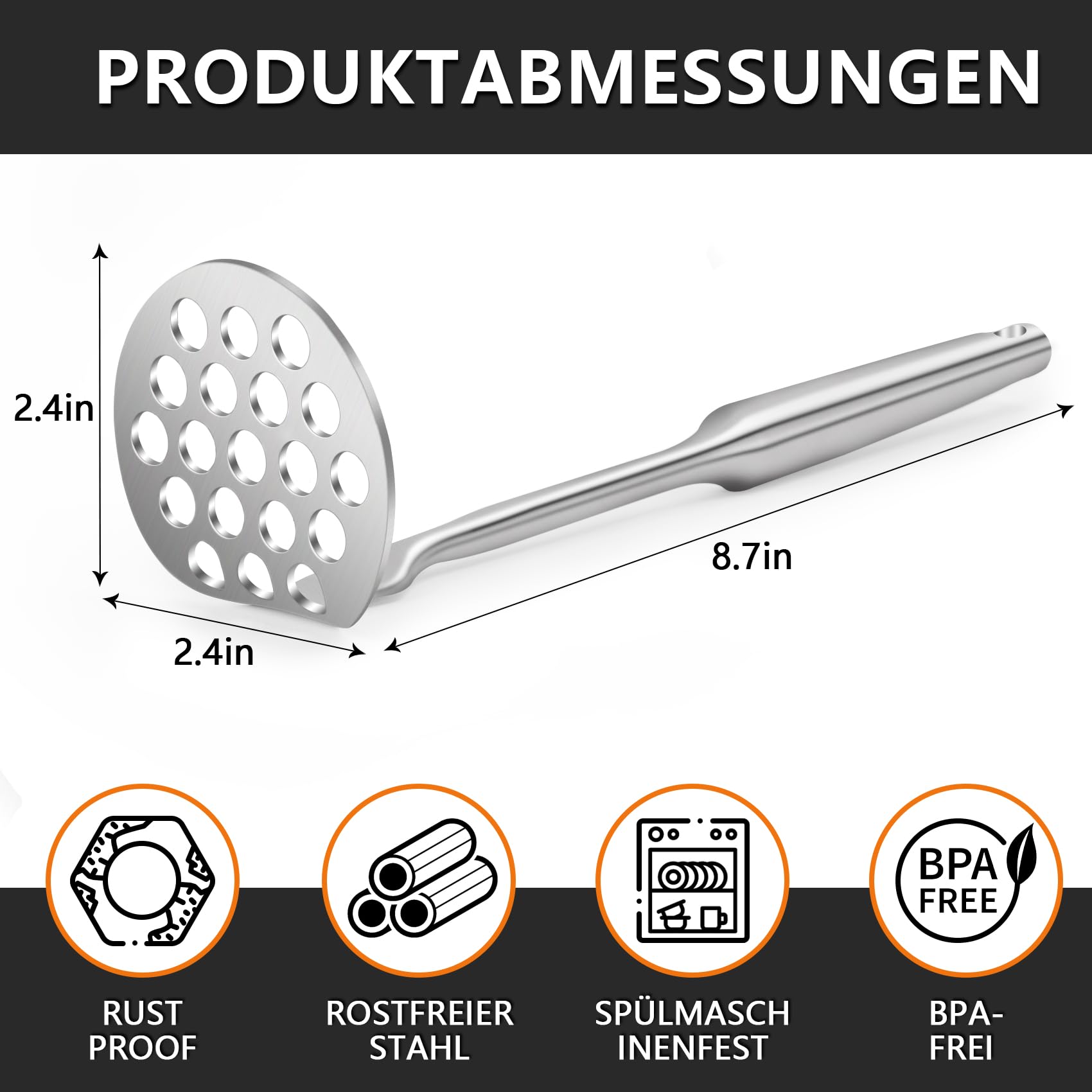 SAVORLIVING Kleiner Kartoffelstampfer, Kartoffel stampfer Edelstahl mit dickem Griff, Einteiliges Tiny Potato Masher für Kartoffelpüree,Obst und Gemüse,Spülmaschinengeeignet 3