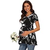 WOOXIO Women's Maternity Tops Short & Long Sleeve Pleated Waist Shirts Pregnancy Clothes