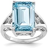 Diamond2Deal 925 Sterling Silver Emerald Cut 9.15CT Blue Topaz Solitaire Ring Size 8