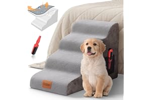 LESNOX Dog Stairs for Bed, 4-Step, 30D Foam Pet Stairs/Steps with Waterproof Cover, Non-Slip, Dog Ramp/Ladder for Couch Sofa Bed, Suitable for Small Dogs Cats with Old/Injured/Short-Legged, 20.1" H
