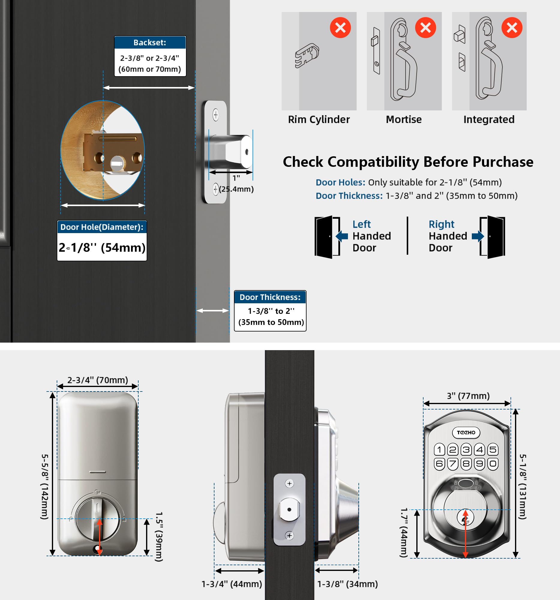 TEEHO TE002 Fingerprint Door Lock - Keyless Entry Door Lock - Electronic Keypad Deadbolt - Smart Locks for Front Door - Auto Lock - Easy Installation - Satin Nickel