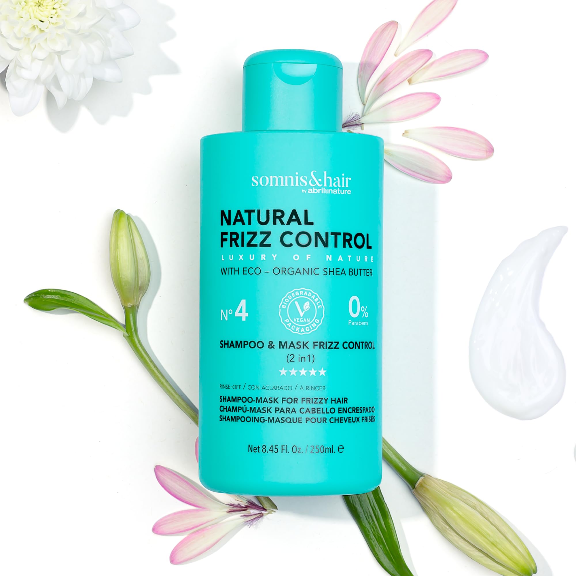 somnis&hair - 2 in 1 Anti-Frizz Shampoo and Mask - Softens, Hydrates, and Controls Frizz - Healthy and Shiny Appearance - Paraben-Free - Vegan - 250 ml