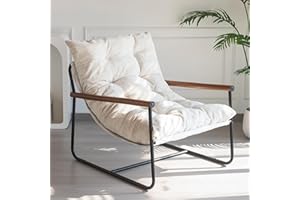 MAXYOYO Modern Accent Chair, Comfy Living Room Chair with Metal Frame Wooden Armrest, Upholstered Armchair with Soft Cushion for Bedroom Balcony Lounge Reading Room, Beige