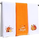 Oudain 3 Pcs Thanksgiving Hand Towels for Bathroom Cotton Embroidered 14'' x 29'' Fall Towels Bathroom Decorations Set Pumpkins Fall Leaf Fingertip Towel Thanksgiving Autumn Party Supplies(Classic)