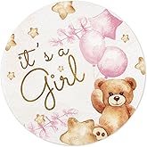 Mobiusea Creation It's a Girl Baby Shower Favors Labels | 60pcs Waterproof Elegant Pink Beige Gold Foil Watercolor Baby Shower Sticker in 2" | Baby Shower Decorations
