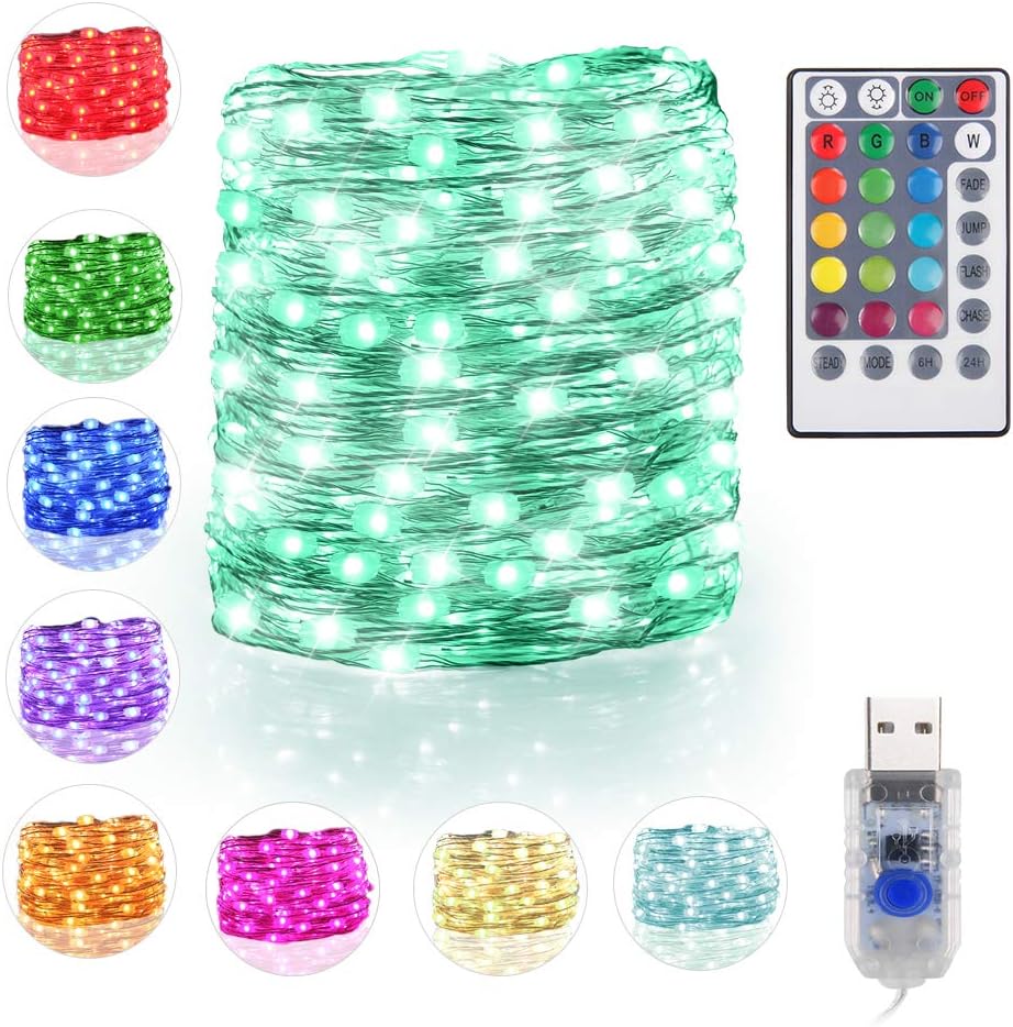 100 LED Fairy Lights USB Plug in String Lights, 33ft 16 Colors 132 Modes Waterproof Twinkle Firefly Lights with Remote & Timer Decorative Christmas Lights for Bedroom Party Holiday Thanksgiving Decor