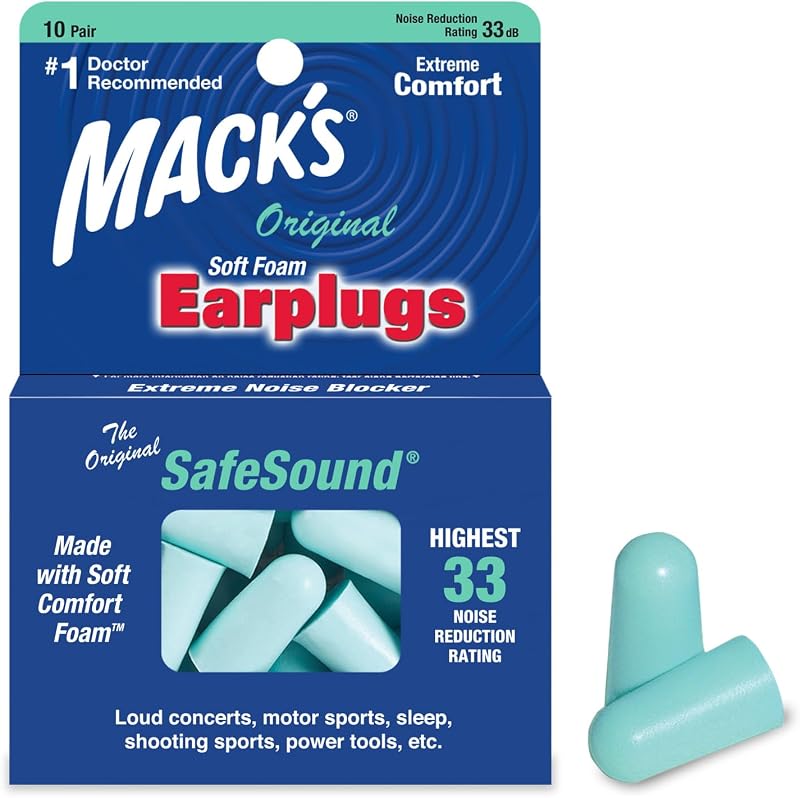 Mack's Original Ear Plugs 10 Pair Mint Green NRR 29dB Soft Foam