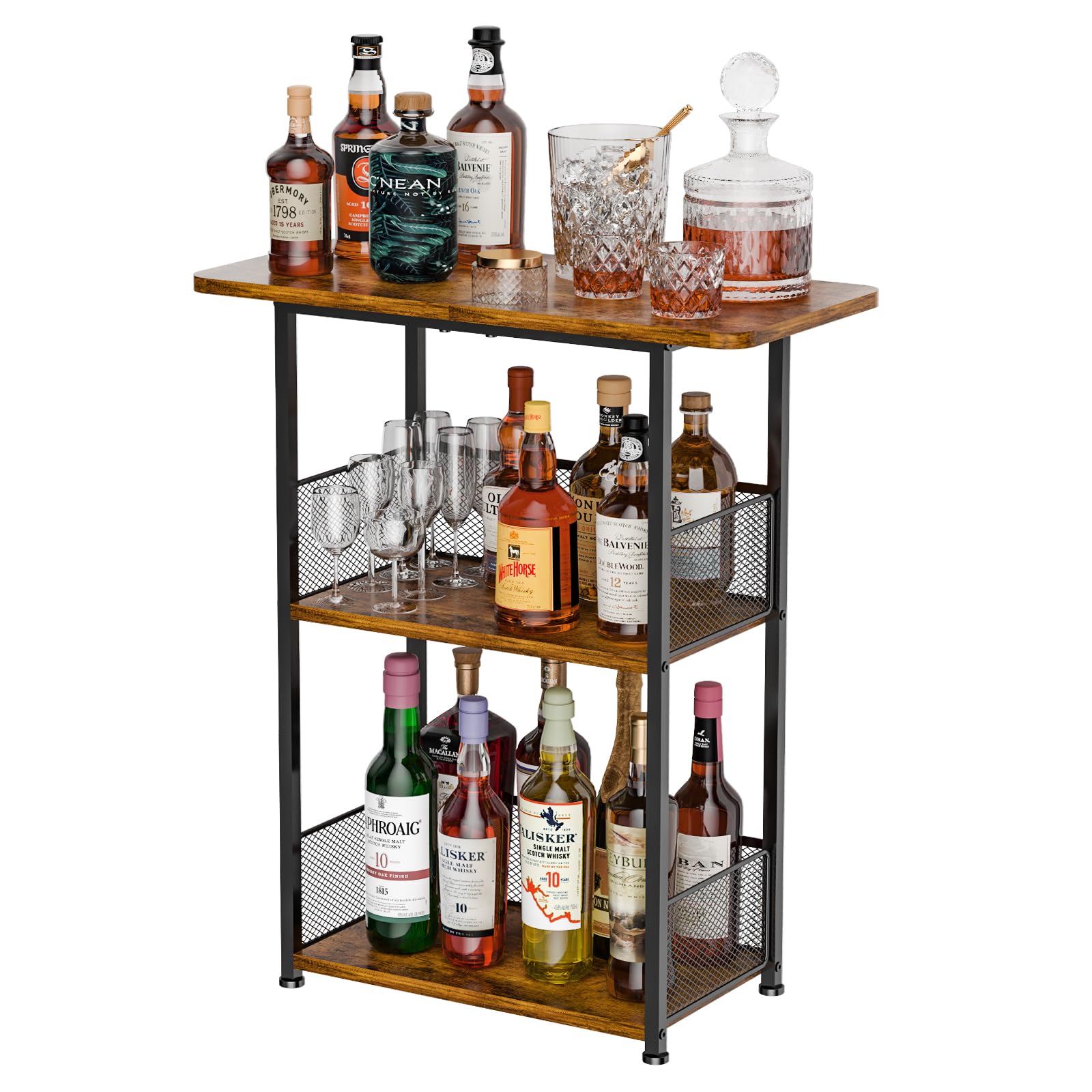 The Cocktail Collection Rack Mua Floor Standing Freestanding Whiskey Rack: 3 Tier Wine Rack Mini Bar ...