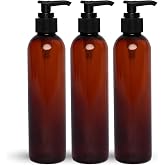 BRIGHTFROM Lotion Pump Bottles, Empty 8 OZ, BPA-Free Refillable Plastic Containers, Amber with Black Dispenser for - Soap, Sh