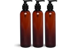 BRIGHTFROM Lotion Pump Bottles, Empty 8 OZ, BPA-Free Refillable Plastic Containers, Amber with Black Dispenser for - Soap, Shampoo, Lotions, Liquid Body Soap, Creams and Massage Oil (3 PACK)